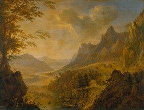Mountainous Landscape with a River, in the Foreground a Village with Several Boats..., c1659-1660. Creator: Herman Saftleven the Younger.