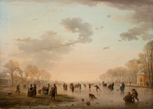 Winter Landscape with Ice Skaters on a River, 1800. Creator: Andries Vermeulen.