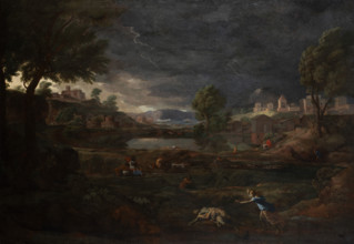 Landscape during a Thunderstorm with Pyramus and Thisbe, 1651. Creator: Nicolas Poussin.