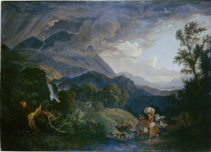 Thunderstrom over Monte Scalambra near Olevano in the Sabine Mountains, 1830. Creator: Ludwig Richter.
