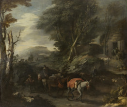 Mountainous landscape with a traveling merchant, 1601-1700. Creator: Unknown.