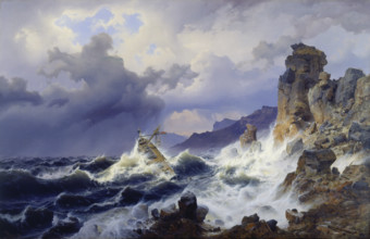 Storm at Sea off the Norwegian Coast, 1837. Creator: Andreas Achenbach.
