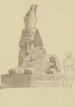 Agyptische Sphinx in Alexandria, daneben ein Ägypter in traditioneller Tracht, 1830. Creator: Friedrich Maximilian Hessemer.