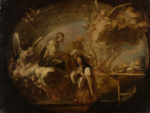 Ceiling design: The Virgin Mary Handing a Rosary to a Nun, 1701-1800. Creator: Italian Master.