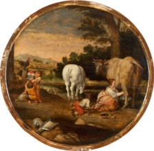 Country Scene with Milkmaid and Children Playing with Armour: March and April, c1620-1630. Creator: Dutch Master.