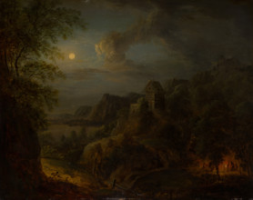 Landscape with Full Moon, 18th century. Creator: Johann Georg Trautmann.
