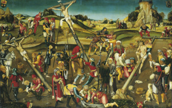 The Preparation of the Cross: Christ Resting, Christ Being Nailed to the Cross, and..., c1510-1520. Creator: Strasbourg Master c1510/20.