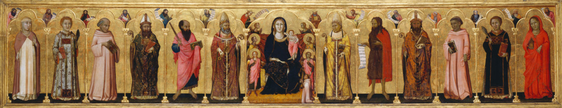 Madonna and Child Enthroned with Angels,Twelve Saints, Prophets, and the Donor, 1330. Creator: Meo da Siena.