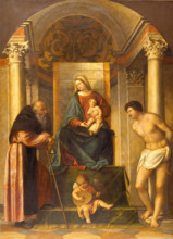 Virgin and Child Enthroned with Saints Anthony Abbot and Sebastian, c1540. Creator: Moretto da Brescia.