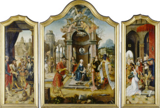 Triptych with the Adoration of the Magi and Old Testament Scenes, 1516-1519. Creator: Master of the Von Groote Adoration.