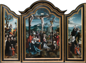 Triptych with the Crucifixion, Saints and Donors, 1530-1540. Creator: North Netherlandish Master.