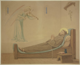 Saint Francis in his cell: An angel quenches the dying man's longing for music, 1855. Creator: Eduard von Steinle.