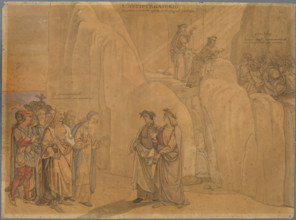 Dante, reaching a rock face, encounters Manfred, the former king of Apulia and Sicily..., 1827-1832. Creator: Johann Anton Ramboux.