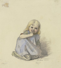 Crouching girl en face, 1843. Creator: Jakob Dielmann.