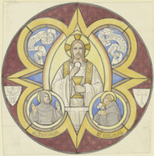 Christ with stole, chalice and host, beside him Saints Francis and Anthony, 1855. Creator: Eduard von Steinle.