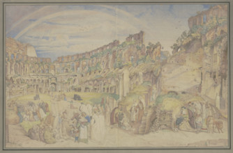 View of the interior of the Colosseum in Rome with scenes from Italian folk life, 1826. Creator: Johann Anton Ramboux.
