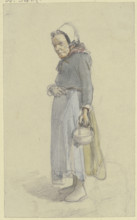 An old woman turned to the left, carrying a basket in her hanging left hand, c1840s.. Creator: Jakob Dielmann.