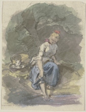 Farm girl sitting in the woods, c1830-1872. Creator: Jakob Becker.