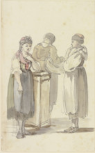Three standing peasant women, the one on the left seen from the front, the one in the..., c1771-1772 Creator: Georg Melchior Kraus.