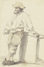 Bearded man with a flat hat, at a railing leaning, c1765-1769. Creator: Georg Melchior Kraus.