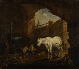 Children playing in a Stable, 1675. Creator: Johann Heinrich Roos.