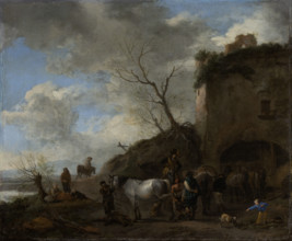 Riders at a Blacksmith's, c1650-1655. Creator: Philip Wouverman.