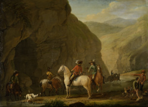 Mountain Landscape with a Hunting Party, 1787. Creator: Johann Georg Pforr.