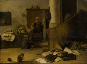 A Doctor Examining a Urine Specimen in his Study, c1640-1650. Creator: Unknown.