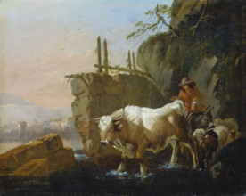 Herdsmen Driving Cattle through a Ford, 1670. Creator: Johann Heinrich Roos.