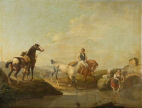 A Groom Leading two Horses to the Water, 1780-1789. Creator: Johann Georg Pforr.