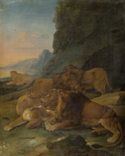 Landscape with a Lion Family, 1716. Creator: Johann Melchior Roos.