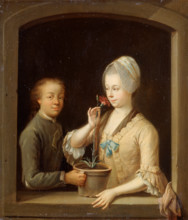 A Woman and a Young Man at a Window, c1770-1780. Creator: Johann Andreas Herrlein.