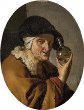 Old woman with bottle of urine: "The Quack", c1680.  Creator: Willem van Mieris.
