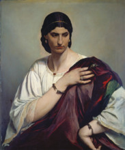 Lucrezia Borgia; Portrait of a Roman woman in white tunic and red robe, c1862-1866. Creator: Anselm Friedrich Feuerbach.