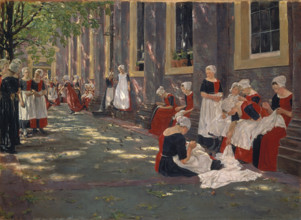 The Courtyard of the Orphanage in Amsterdam: Free Period in the Amsterdam Orphanage, 1881-1882. Creator: Max Liebermann.