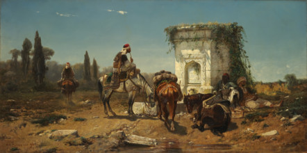 Arabs Resting by a Marble Fountain, 1856. Creator: Christian Adolf Schreyer.