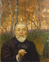 Self-Portrait in front of a Birch Forest, 1899. Creator: Hans Thoma.