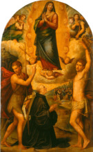 The Assumption of the Virgin with Saint John the Baptist, Saint Sebastian and a Donor, c1530. Creators: Giacomo Francia, Giulio Francia.