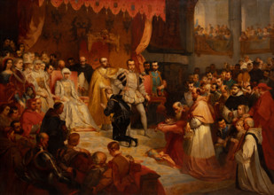 The abdication of Emperor Charles V in favor of his son Philip II At Brussels, 25 October 1555, 1842 Creator: Louis Gallait.