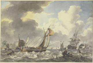 An Antwerp Pleit and Other Ships between Noord-Beveland and Wolphardsdijk, 1775. Creator: Hendrik Kobell.