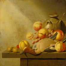 Still Life with Fruit and Plucked Duck, c1651-1653. Creator: Harmen Steenwijck.