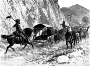Pro Gloria Patriae: bodies of officers killed in the Indian Frontier Campaign..., 1898. Creator: Samuel Begg.