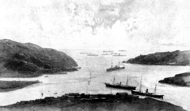The Chinese Crisis: entrance to Port Arthur, occupied by the Russian Squadron, 1898. Creator: Unknown.