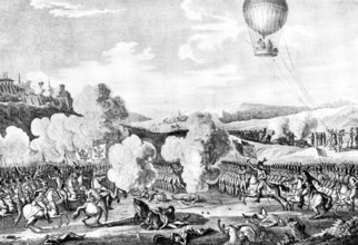 Military Ballooning a Century Ago: the French victory at the Battle of Fleurus, June...1794, (1898). Creator: Carl Hentschel.