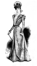 Ladies' Page: a cloth walking costume, 1898. Creator: Picador.