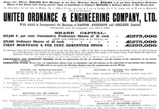 Advertisement for the United Ordnance & Engineering Company, Ltd., 1898. Creator: Unknown.