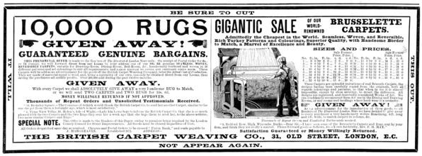 Advertisement for the British Carpet Weaving Co., 1898. Creator: Unknown.