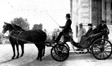 Mr. and Mrs. Gladstone, about to start for their daily drive from the Chateau Thorenc, Cannes, 1898. Creator: Numa Blanc.