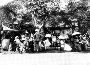 The Total Eclipse of the Sun: group...at the railway siding, Jeur, on the day of the eclipse, 1898. Creator: Stewart.