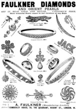 Advertisement for Faulkner Diamonds and Orient Pearls, 1898. Creator: Unknown.